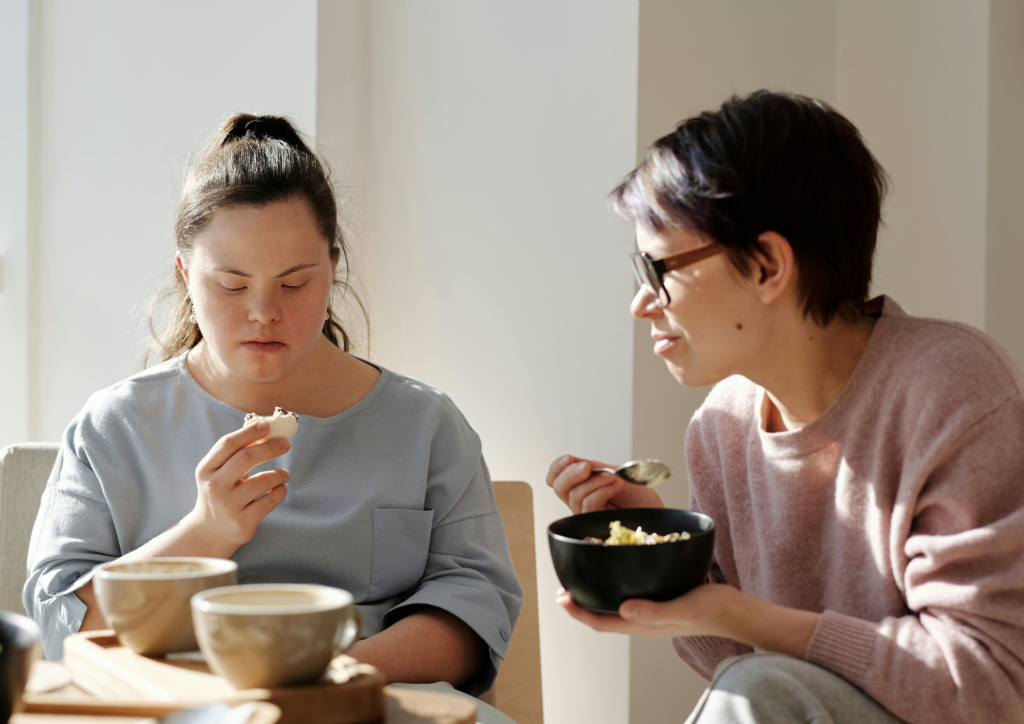 Two women eating together